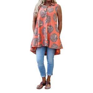 NEW NU-LOOK palm leaf high low top in tropical sunset orange